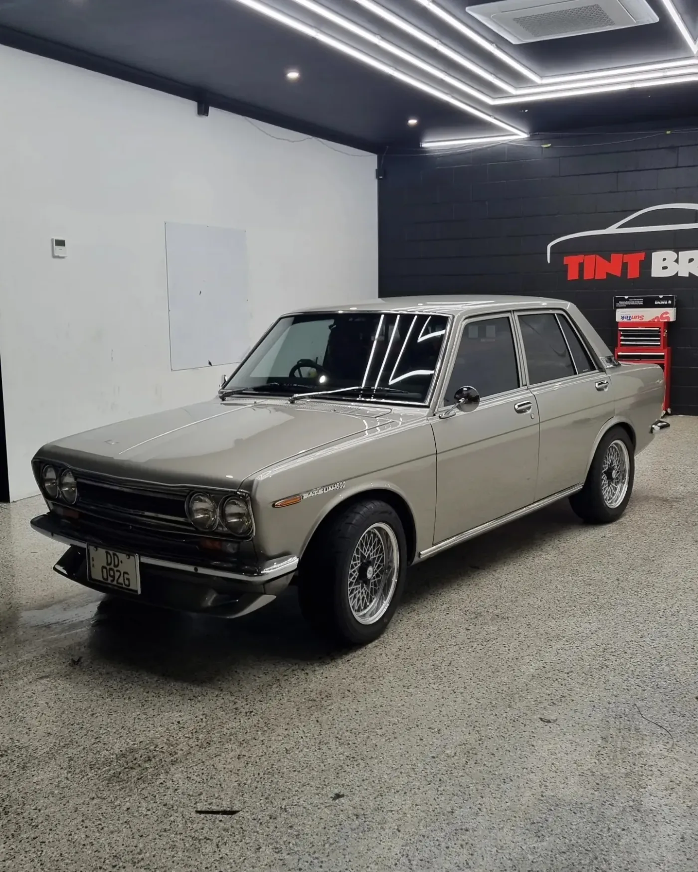 Classic Datsun 1600 tinted with Rayno S9 Phantom window film