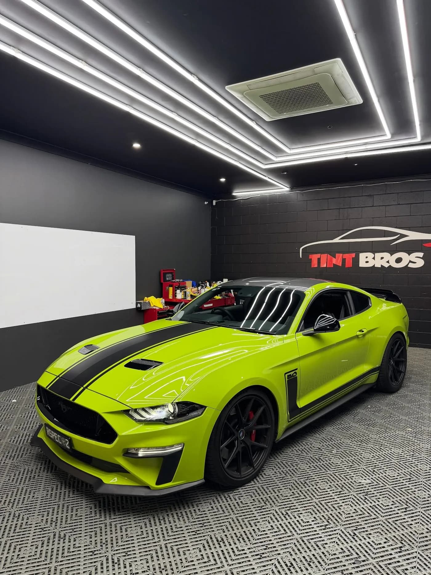 Ford Mustang Rspec with a gloss carbon fibre paint protection film roof and ceramic coating