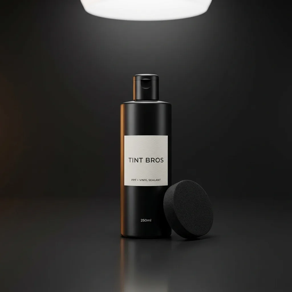 Tint Bros PPF and vinyl sealant bottle with foam applicator pad